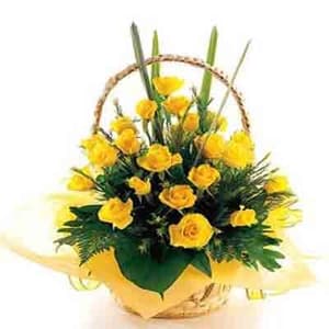 25 Yellow Roses Basket